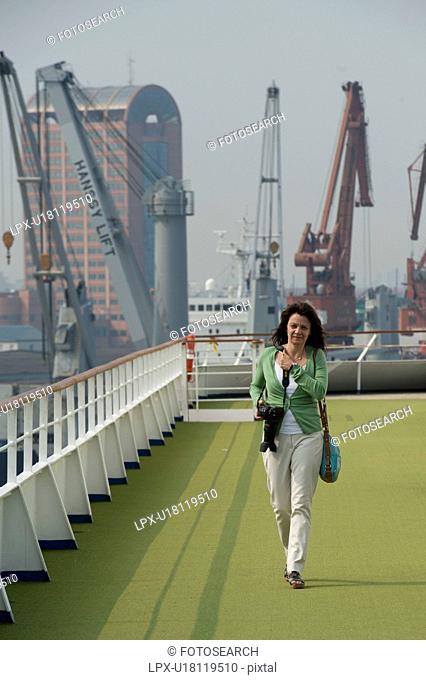 Woman in a cruise ship, Yangtze River, Shanghai, China