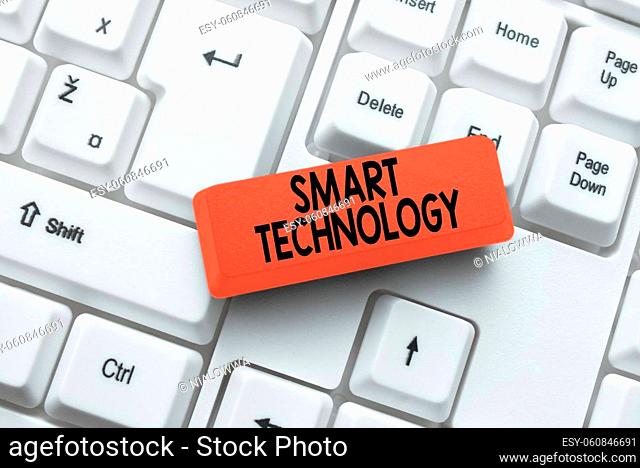 Text caption presenting Smart Technology, Internet Concept gadgets or device that has a built in computer or chip Connecting With Online Friends