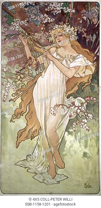 Four Seasons- Spring c. 1896 Alphonse Marie Mucha (1860-1939/Czech). Poster Biblio Theque Forney