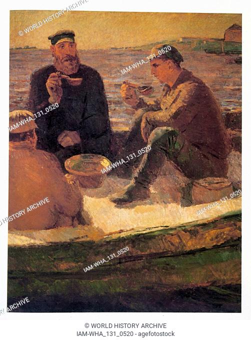 Fishermen on the Volga, 1930, by Aleksandr Mikhaylovich Gerasimov (1881 - 1963), leading proponent of Socialist Realism in the visual arts
