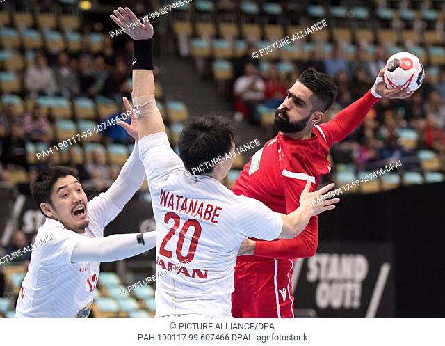 17 January 2019, Bavaria, München: Handball: World Championship, Bahrain - Japan, preliminary round, Group B, 5th matchday in the Olympic Hall