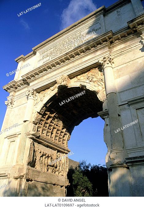 The Arch of Titus was built by the emporer Domitian after the death of his brother Titus. It is built from marble, and dates back to the 1st century AD