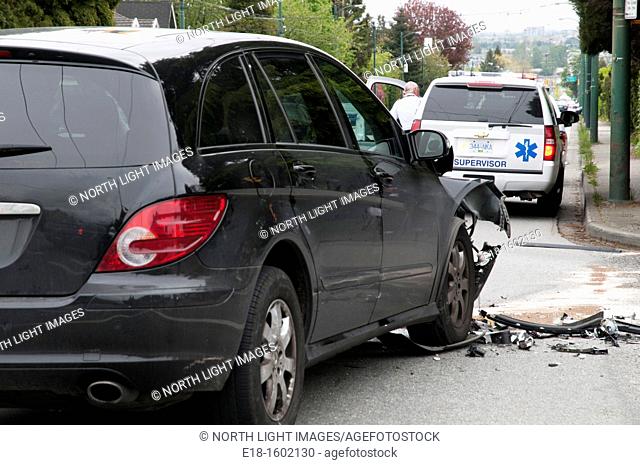 Canada, BC, Vancouver  Motor vehicle accident, 64th Avenue at Oak Street