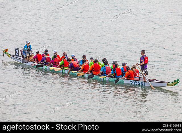 Mixed racing team in the Richmond Dragon Boat Festival British Columbia Canada