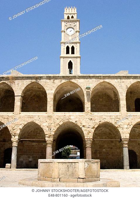 Khan el umdan clock tower acco old town western galilee. Israel