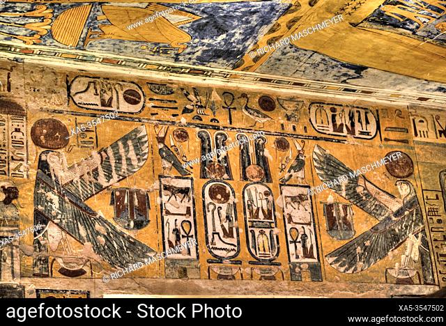 Murals, Tomb of Ramses IV, KV2, Valley of the Kings, UNESCO World Heritage Site, Luxor, Egypt