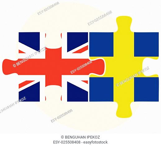 United Kingdom and Sweden Flags in puzzle isolated on white background