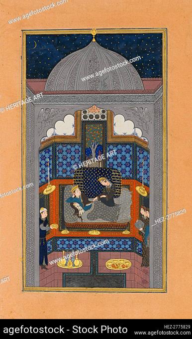 Bahram Gur and the Indian Princess in the Dark Palace on Saturday, Folio 23v.., ca. 1430. Creator: Maulana Azhar