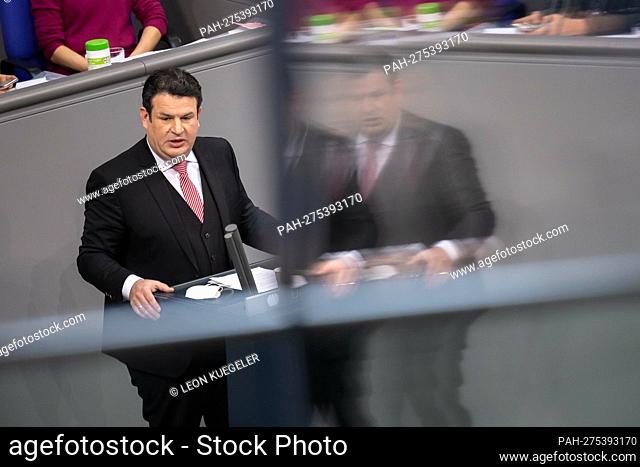 Federal Minister of Labor and Social Affairs, Hubertus Heil, SPD, during a debate in the plenary session of the German Bundestag in Berlin, February 18, 2022