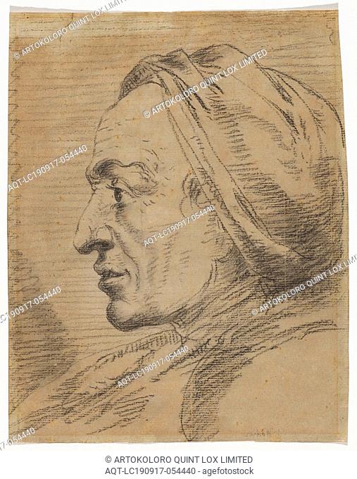 Self-portrait, chalk (black), gray wash, sheet: 23.3 x 18.3 cm, on the backside u.l., with pen (by hand?) signed: M. Wocher, in pencil and without: M