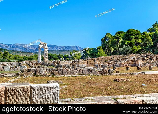 Ruins of the temples devoted to Asclepius in Epidaurus, Greece