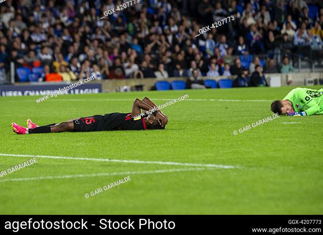 Mamady Diambou of Salzburg FC gestures during the UEFA Champions League match between Real Sociedad and Salzburg FC at Reale Arena. Donostia (Spain)