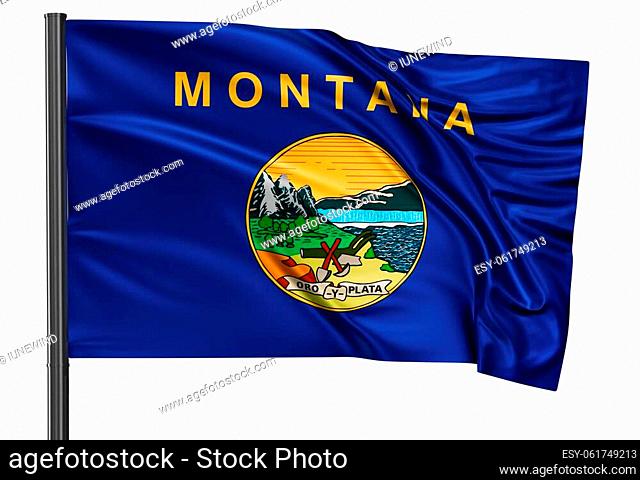 Montana US state flag waving in the wind isolated on white background