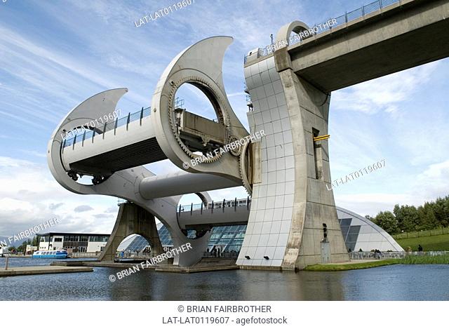 The Falkirk Wheel, the rotating boat lift opened in 2002 to provide a new link between the Forth & Clyde canal and the Union Canal