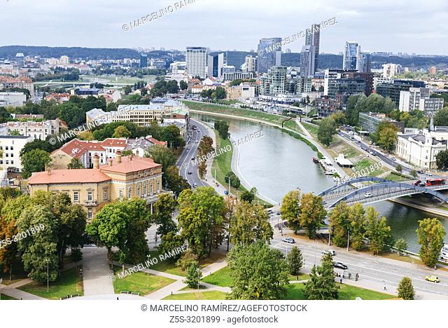 View of the modern Vilnius from Gediminas Tower. Vilnius, Vilnius County, Lithuania, Baltic states, Europe