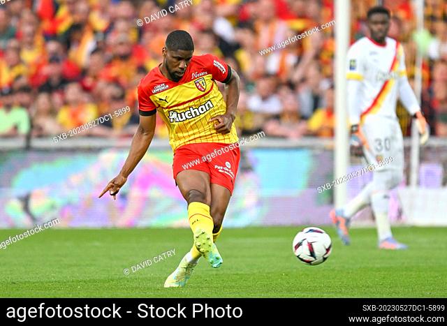 Kevin Danso (4) of RC Lens pictured during a soccer game between t Racing Club de Lens and AC Ajaccio, on the 37th matchday of the 2022-2023 Ligue 1 Uber Eats...