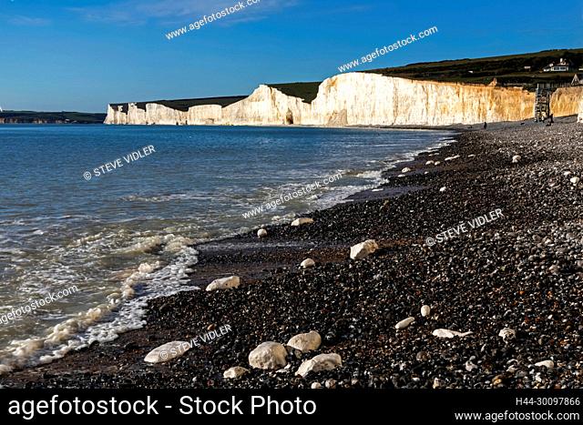 England, East Sussex, Eastbourne, Birling Gap, The Seven Sisters Cliffs and Beach