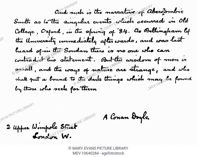 The manuscript of author Sir Arthur Conan Doyle(1859-1930) for his short story 'Lot No. 249'