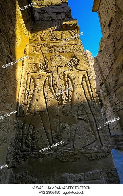 Carved stone relief at Luxor temple, Egypt, Luxor