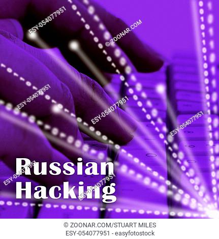 Hacker Typing Hacked Data Alert 3d Illustration Shows Cybersecurity Type Keyboard Programming By Russians On Dnc Computer In Usa