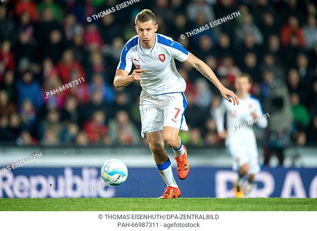 The Czech Republic's Tomas Necid in action during the test match between the Czech Republic and Scotland at Letna Stadium in Prague, Czech Republic