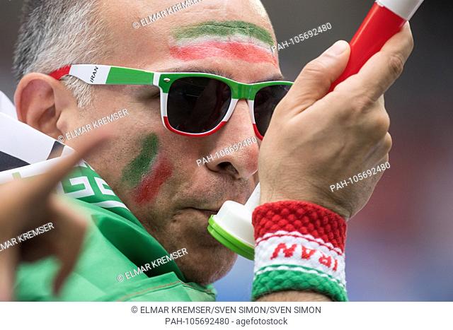 An Iranian Fan with Troete, Trote, Fan, Fans, Spectators, Supporters, Supporters, Portraits, Portrsst, Portrait, Close up, Morocco (MAR) - Iran (IRN) 0: 1