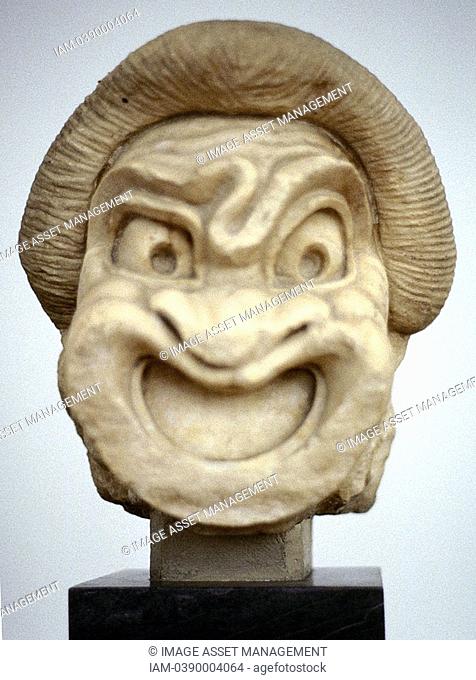 Carving of Ancient Greek theatrical mask - Comedy  3rd century BC
