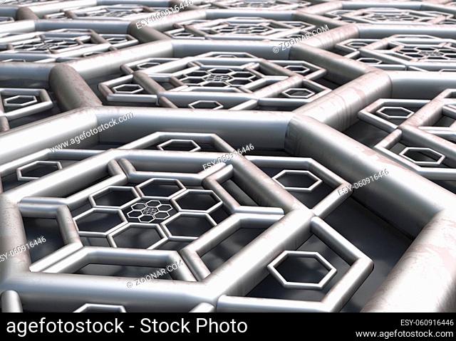 hexagonal abstract metal shape background 3d render