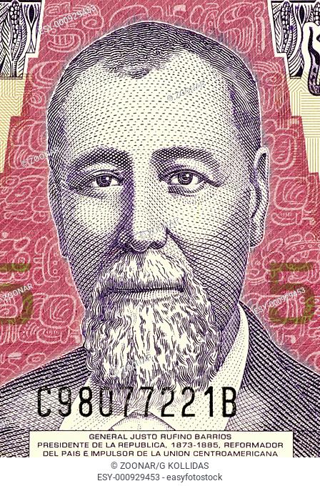 General Justo Rufino Barrios on 5 Quetzal 2006 Banknote from Guatemala. President with liberal reforms and attempts to reunite central America