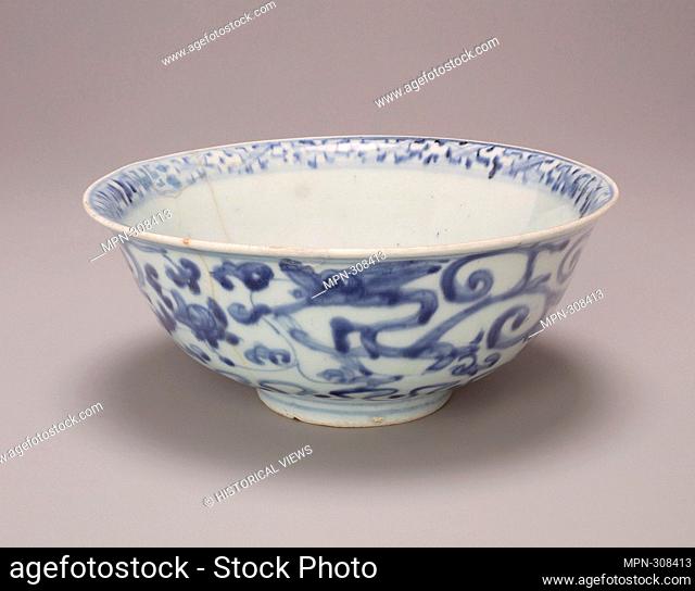 Bowl with Everted Rim and Scrollwork - 15th century - Vietnam. Glazed stoneware with cobalt-blue underglaze. 1401 - 1500