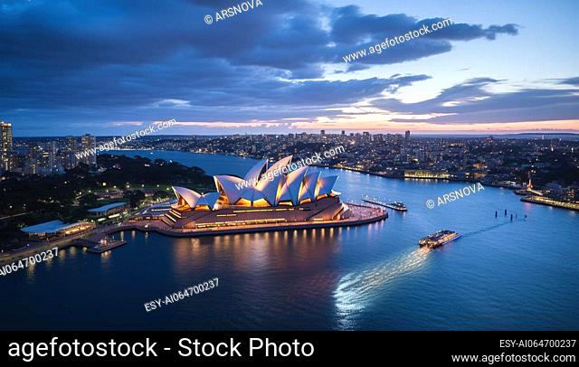 sydney opera house sunset evening aerial view landscape arts centre Australia harbour AI generated