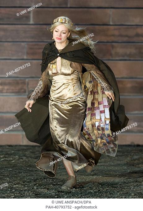 Cosma Shiva Hagen as Kriemhild acts on stage during the photo rehearsal of this year's play of the Nibelung Festival 'Hebbel's Nibelungs - Born To Die' in Worms