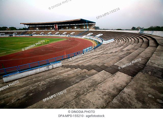 Spectator sitting area surrounding eight lane monosynthetic track of JRD Tata sports complex in Jamshedpur called as Tata Nagar ; Jharkhand ; India