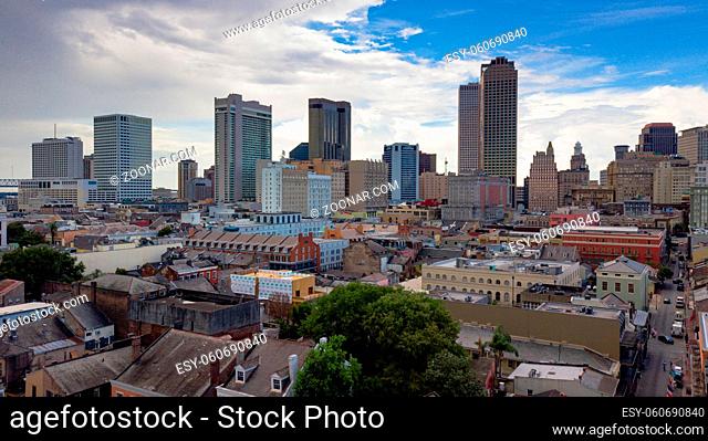 Its a clean crisp aerial view of the downtown urban city center core of New Orleans Louisiana