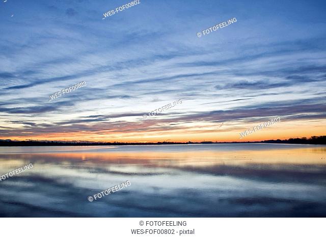 Germany, Bavaria, Speichersee at Sunset