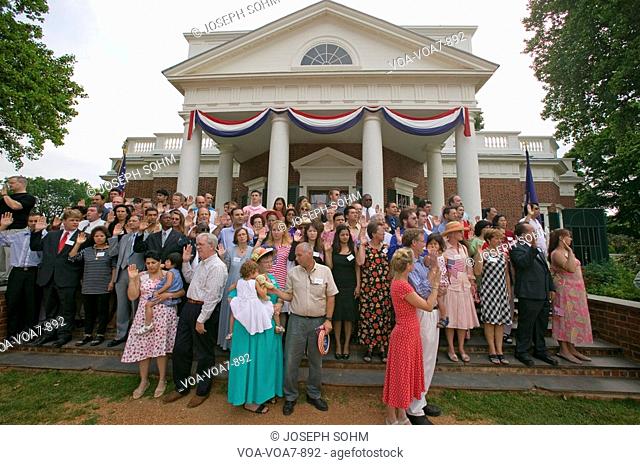76 new American citizens taking oath of citizenship at Independence Day Naturalization Ceremony on July 4, 2005 at Thomas Jefferson's home, Monticello