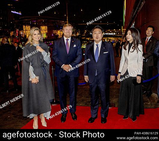 King Willem-Alexander and Queen Maxima of The Netherlands, President Yoon Suk Yeol and Mrs. Kim Keon Hee of South Korea arrive at the AFAS Live in Amsterdam