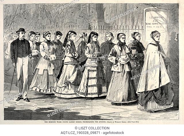 The Morning Walk - Young Ladies' School Promenading the Avenue, 1868. Winslow Homer (American, 1836-1910). Wood engraving