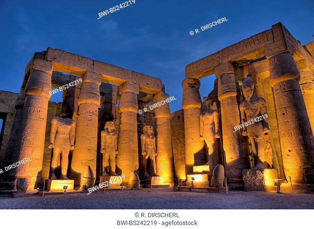 illuminated Columned Hall inside Luxor Temple, Egypt, Luxor