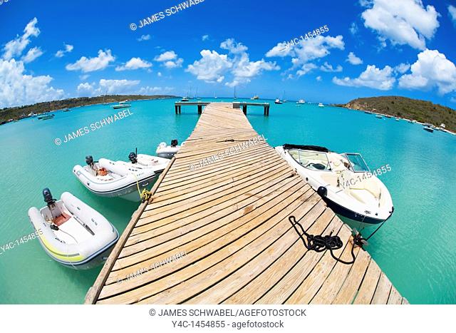 Public dock on Road Bay in Sandy Ground area on the caribbean island of Anguilla in the British West Indies