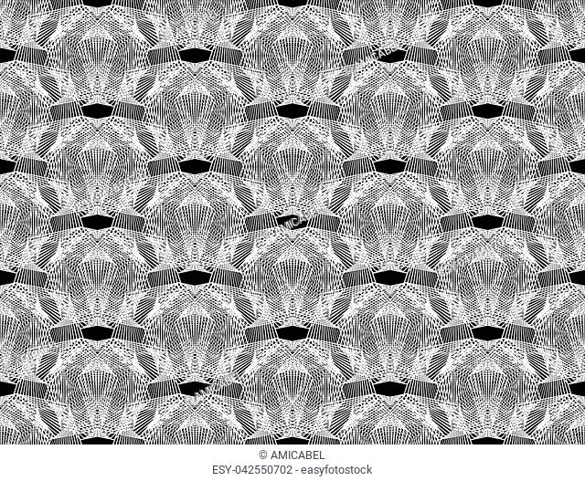 Design seamless monochrome lacy pattern. Abstract lines textured background. Vector art. No gradient