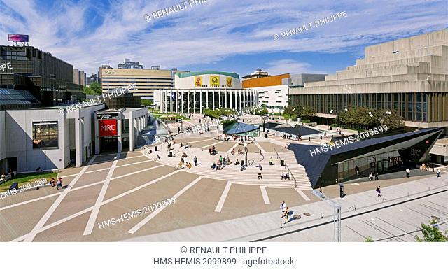 Canada, Quebec province, Montreal, Downtown, Quartier des spectacles entertainment district, Place des Arts, panoramic view