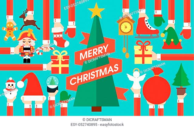 Merry Christmas design flat with Christmas tree. Vector illustration