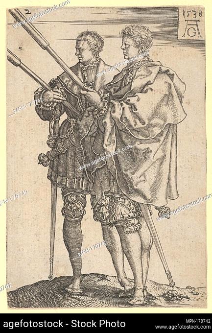 Two Torch-Bearers, from The Large Wedding Dancers. Artist: Heinrich Aldegrever (German, Paderborn ca. 1502-1555/1561 Soest); Date: 1538; Medium: Engraving;...
