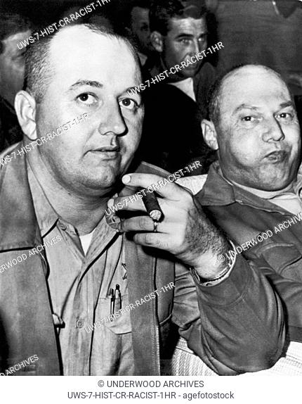 Meridian, Mississippi: December 4, 1964.Neshoba County Sheriff Lawrence Rainey (right) and his deputy Cecil Price wait to post bond after they were arraigned...