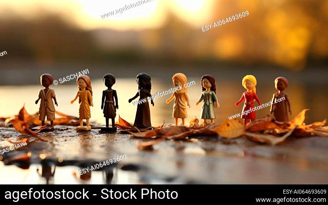 A captivating soft focus photograph featuring stick figures from various cultural backgrounds coming together in unity, symbolizing the power of collaboration...