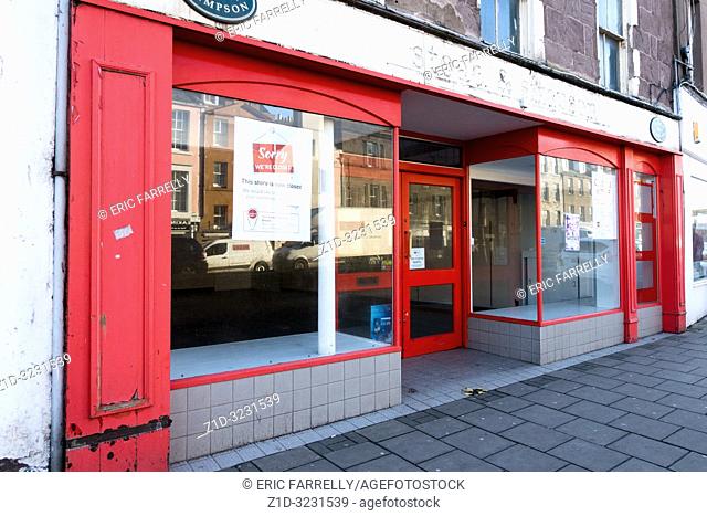 Closed down small business premises on Montrose High street Scotland awaiting new opportunities