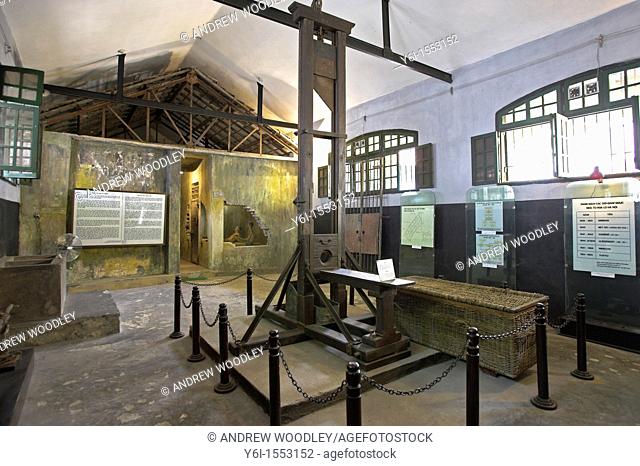 Guillotine and death row cells infamous French and Vietnamese Hoa Lo prison also called the Hanoi Hilton Vietnam