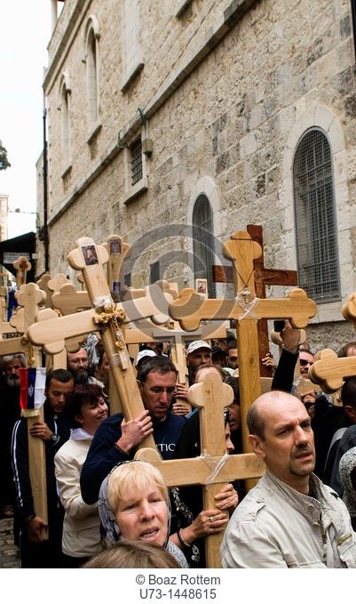 The Good Friday procession in the old city of Jerusalem