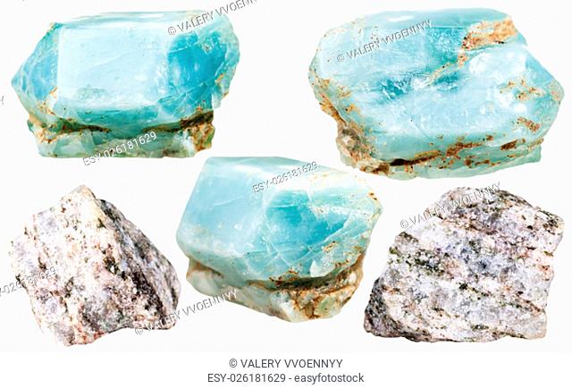 set of natural mineral stones - specimens of apatite crystals gemstones and rocks isolated on white background